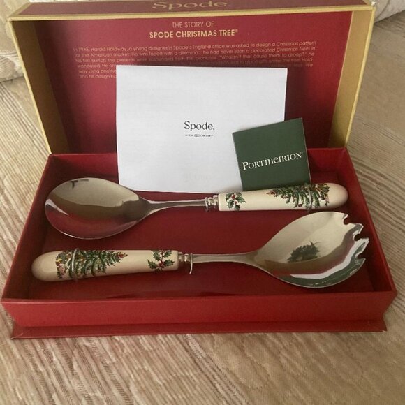 NIB Spode Christmas Tree Salad Servers - Picture 1 of 2